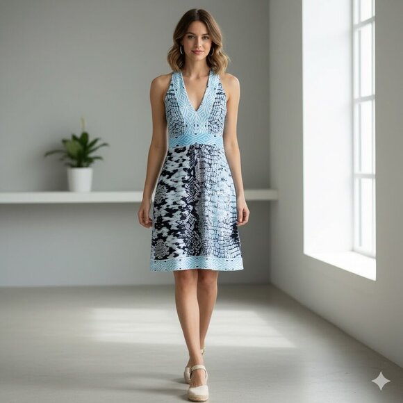 Hale Bob Dresses & Skirts - Hale Bob Adelaide Halter Blue Snake Print Dress Small